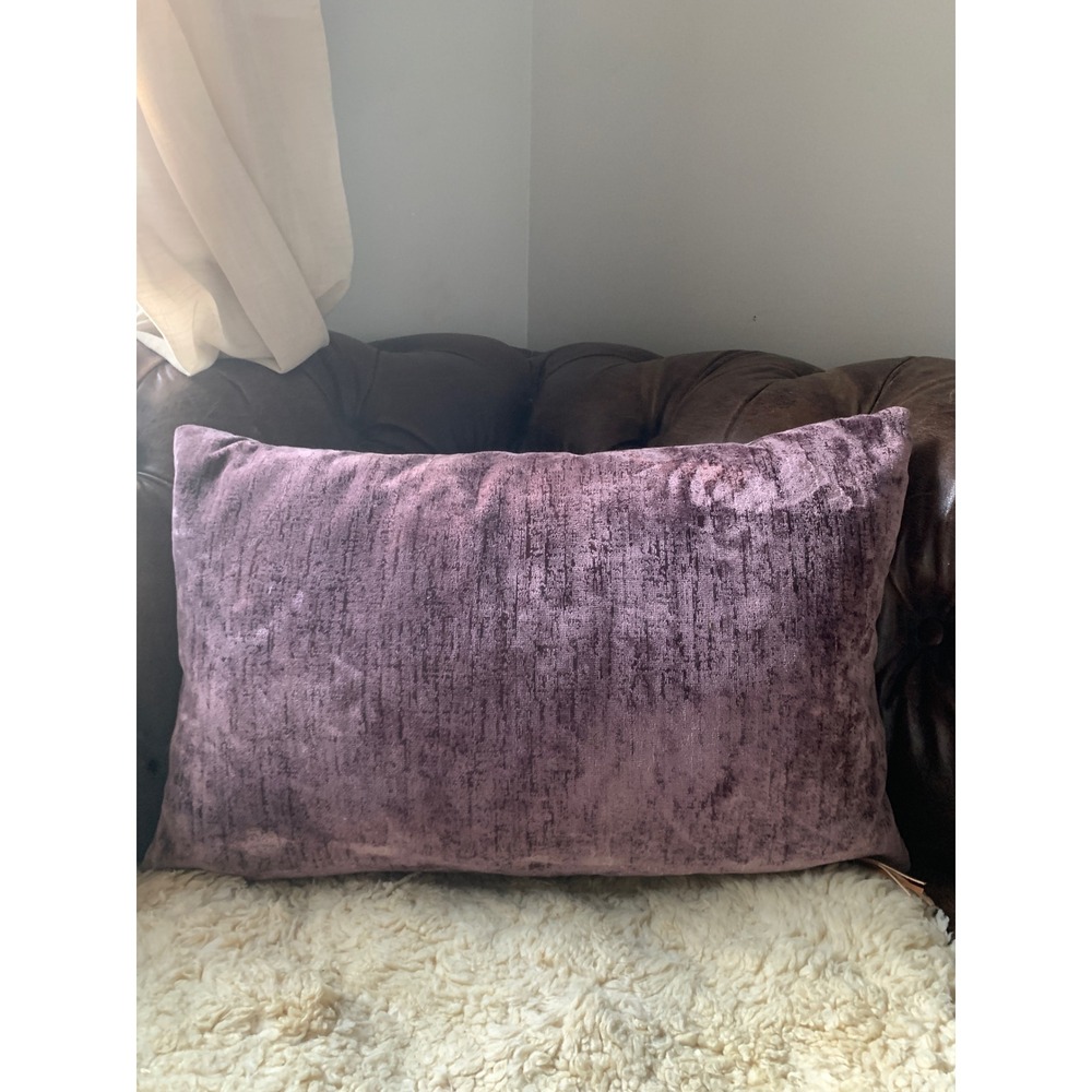 Magaschoni Home Purple Velvet Linen Lumbar Throw Pillow 14x22 Duck Feather Fill
